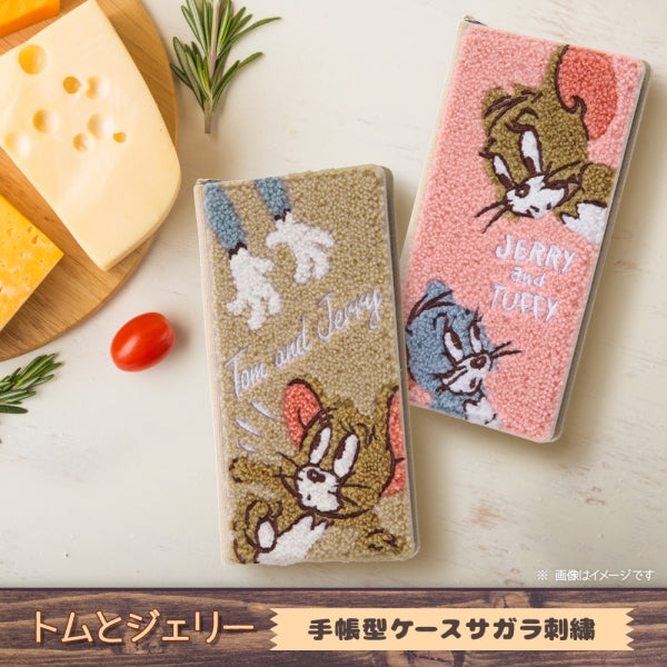 『トムとジェリー』/汎用手帳型ケース FLEX Lサイズ サガラ刺繍